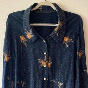 Vintage Handmade Blouse / Blue Floral
